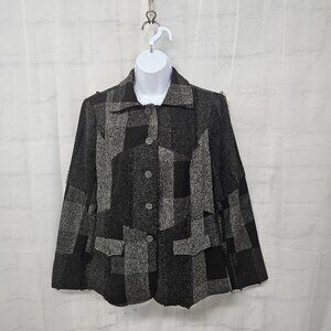 Richard Malcolm Black Gray Patchwork Fringed Boho Retro Jacket Blazer 8